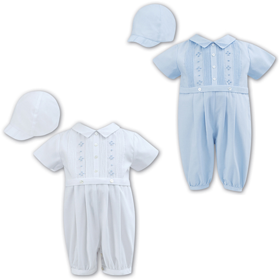Sarah Louise Boys Christening Romper & Cap 11044